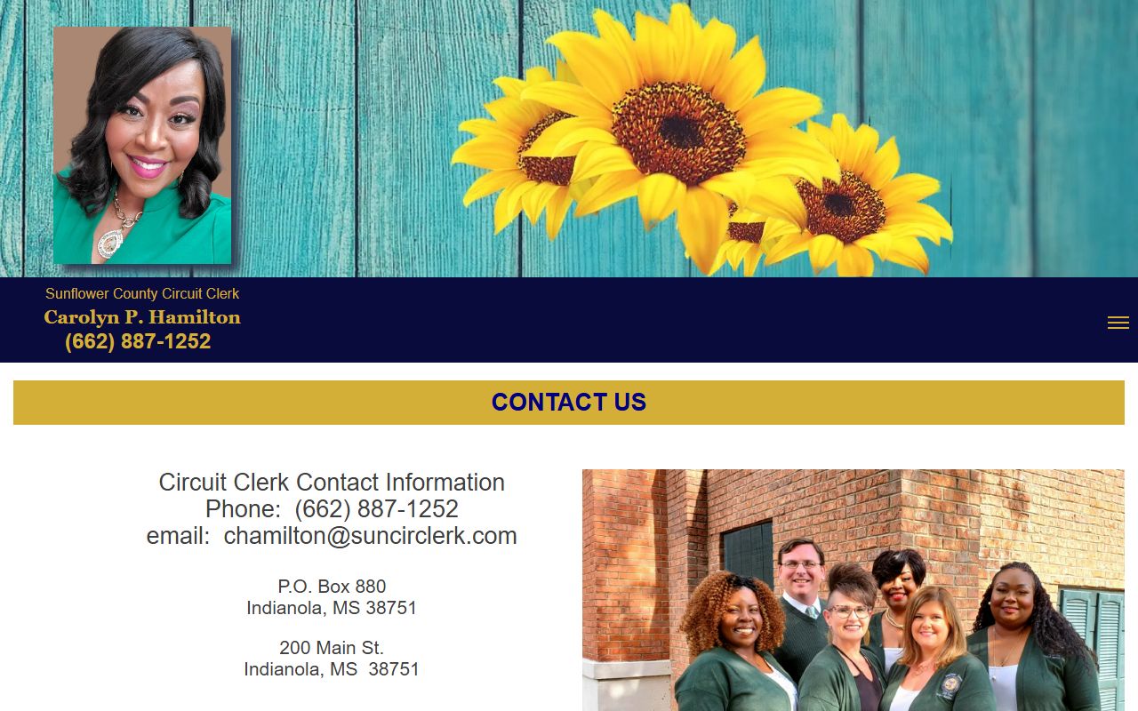Sunflower County Circuit Clerk contact page with records request details