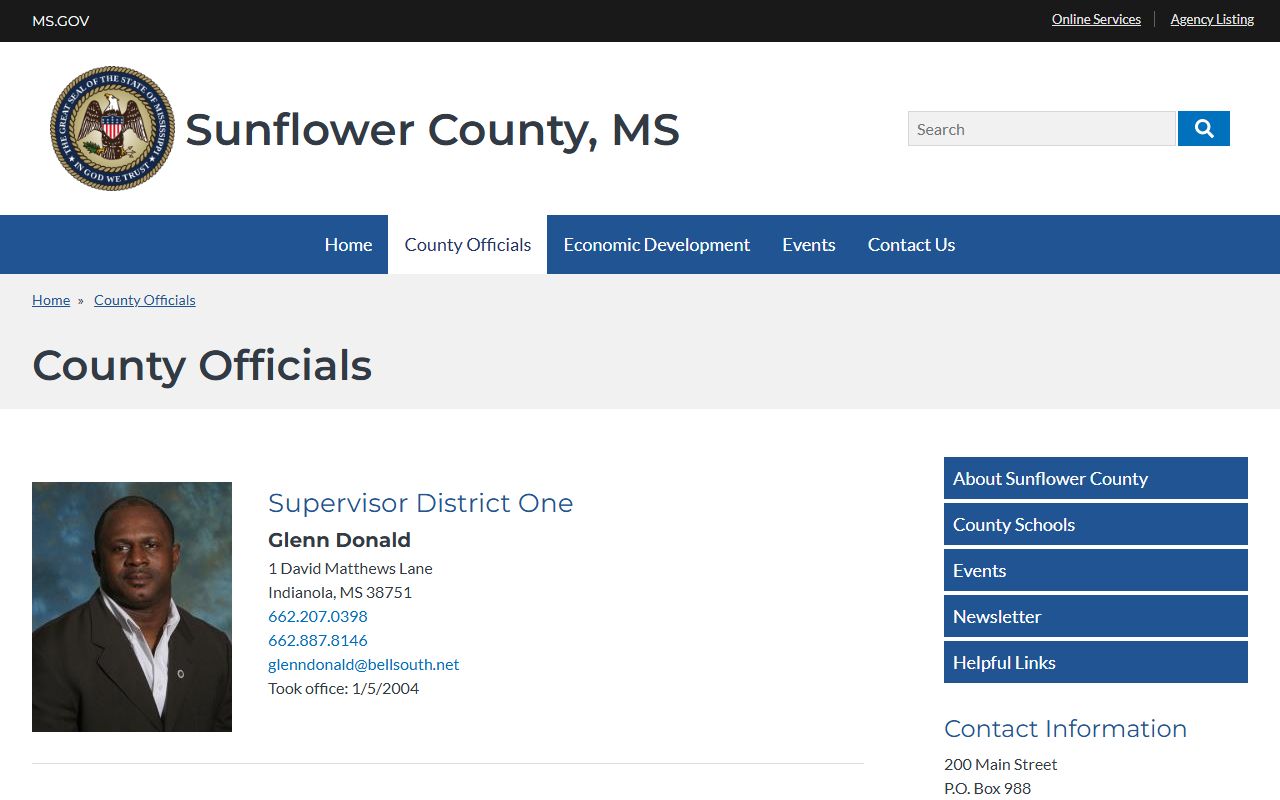 Sunflower County officials page listing the Circuit Clerk