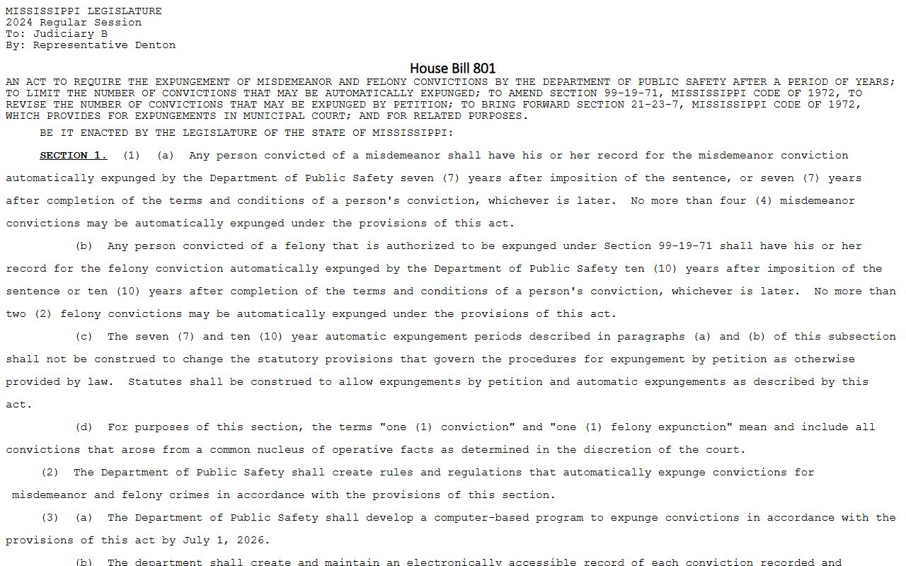 Mississippi expunction statute text governing Sunflower County charge records