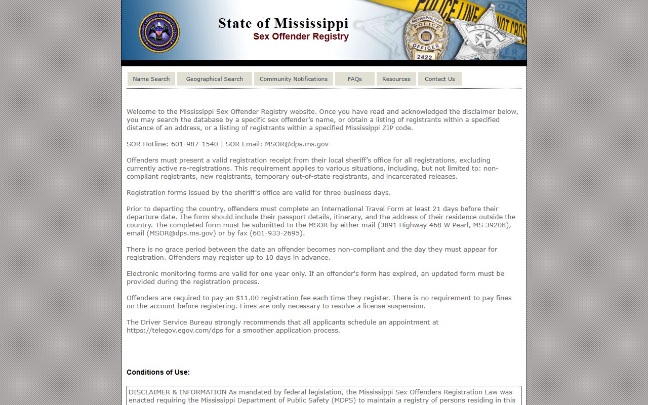 Mississippi Public Sex Offender Registry used with Sunflower County arrest and charge records