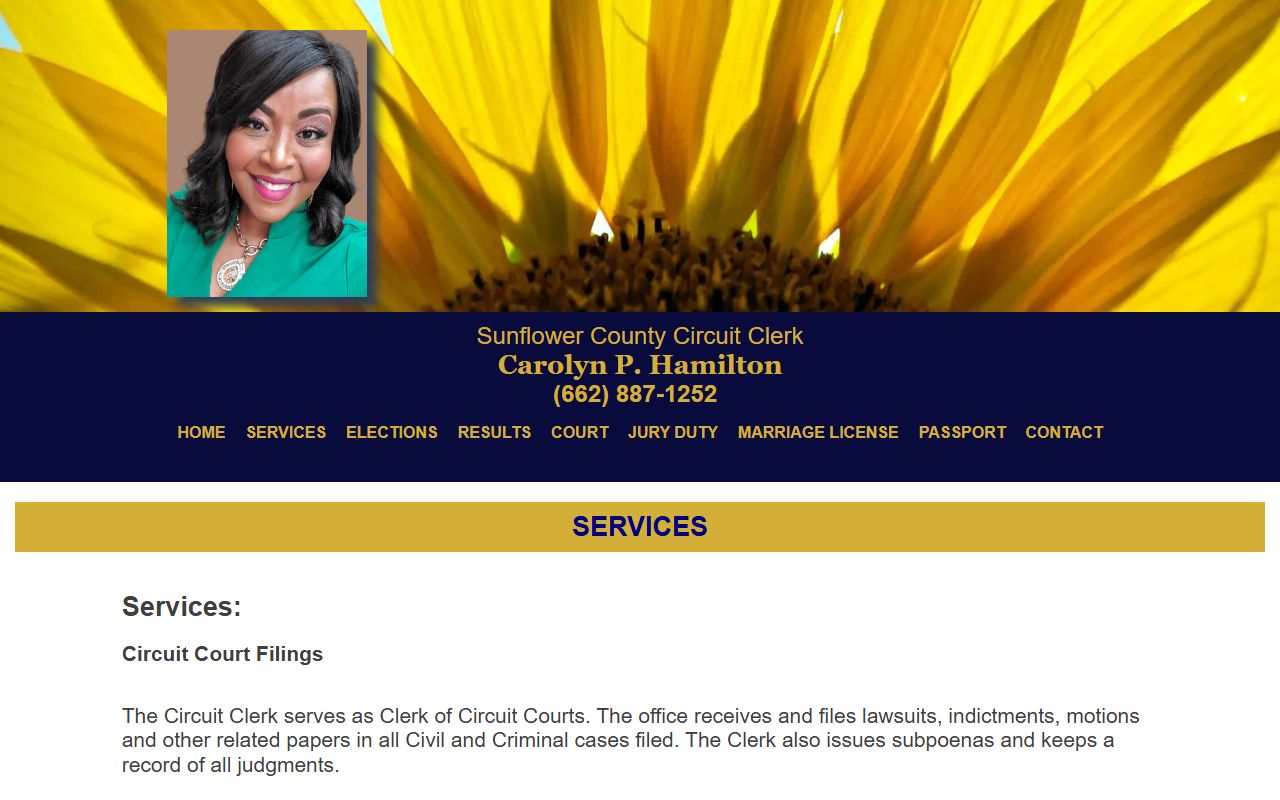 Sunflower County Circuit Clerk court records search policy page