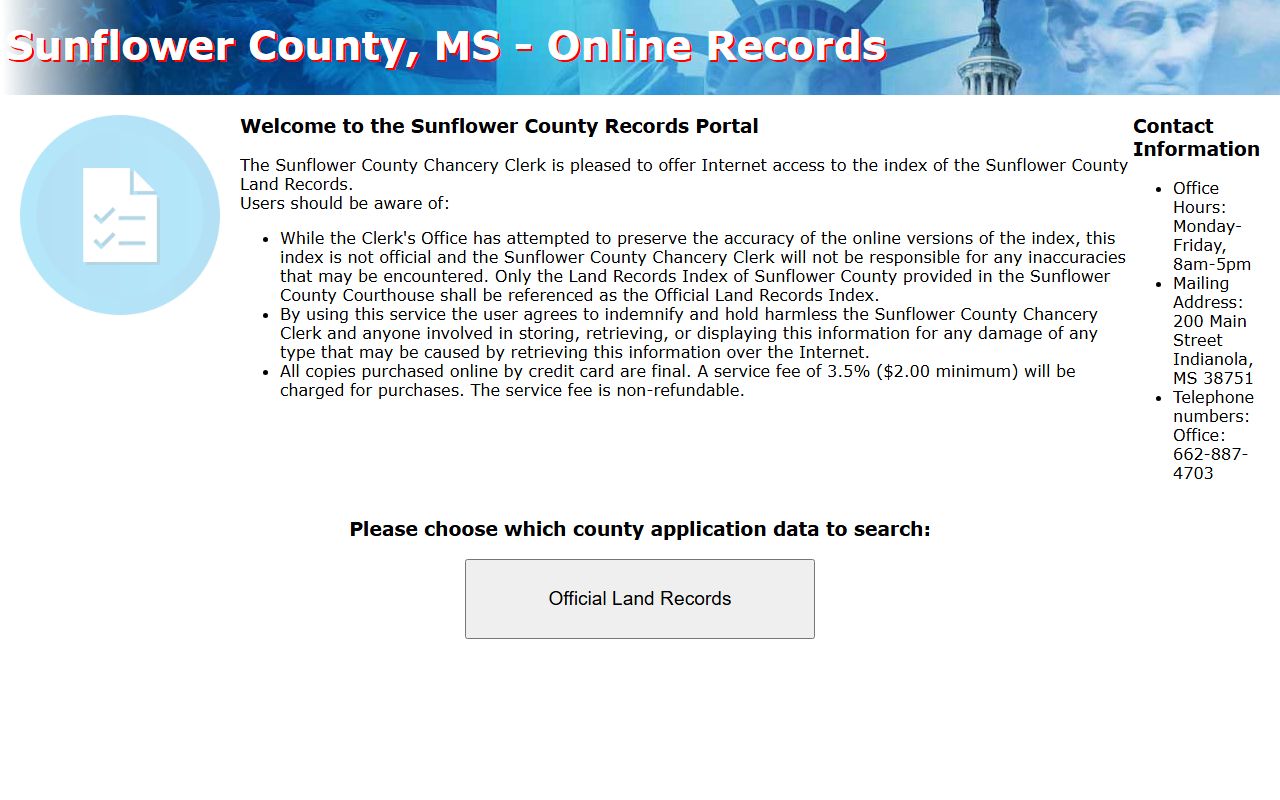 Sunflower County Chancery land records portal for court records