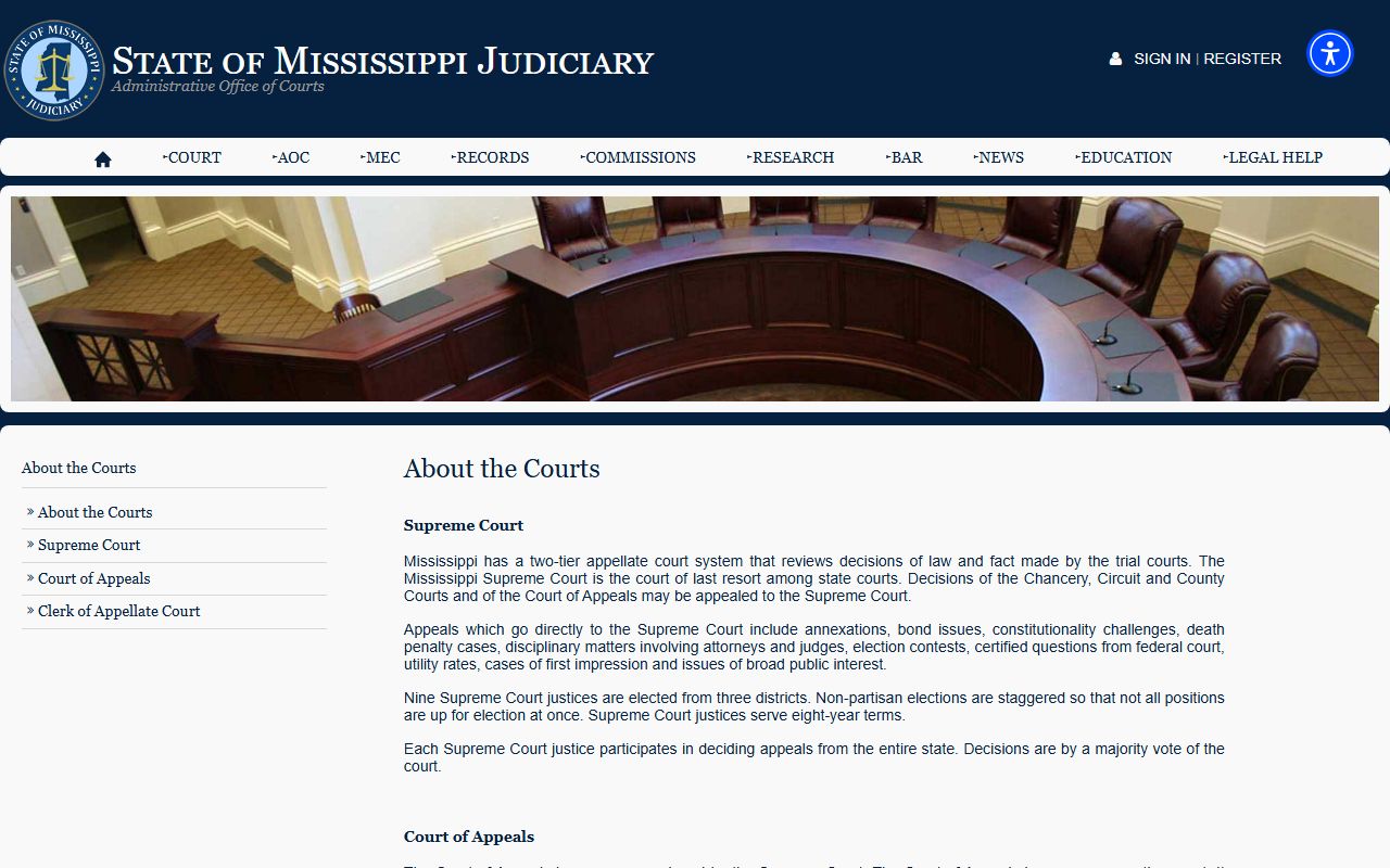 Mississippi court hierarchy showing where Sunflower County records sit
