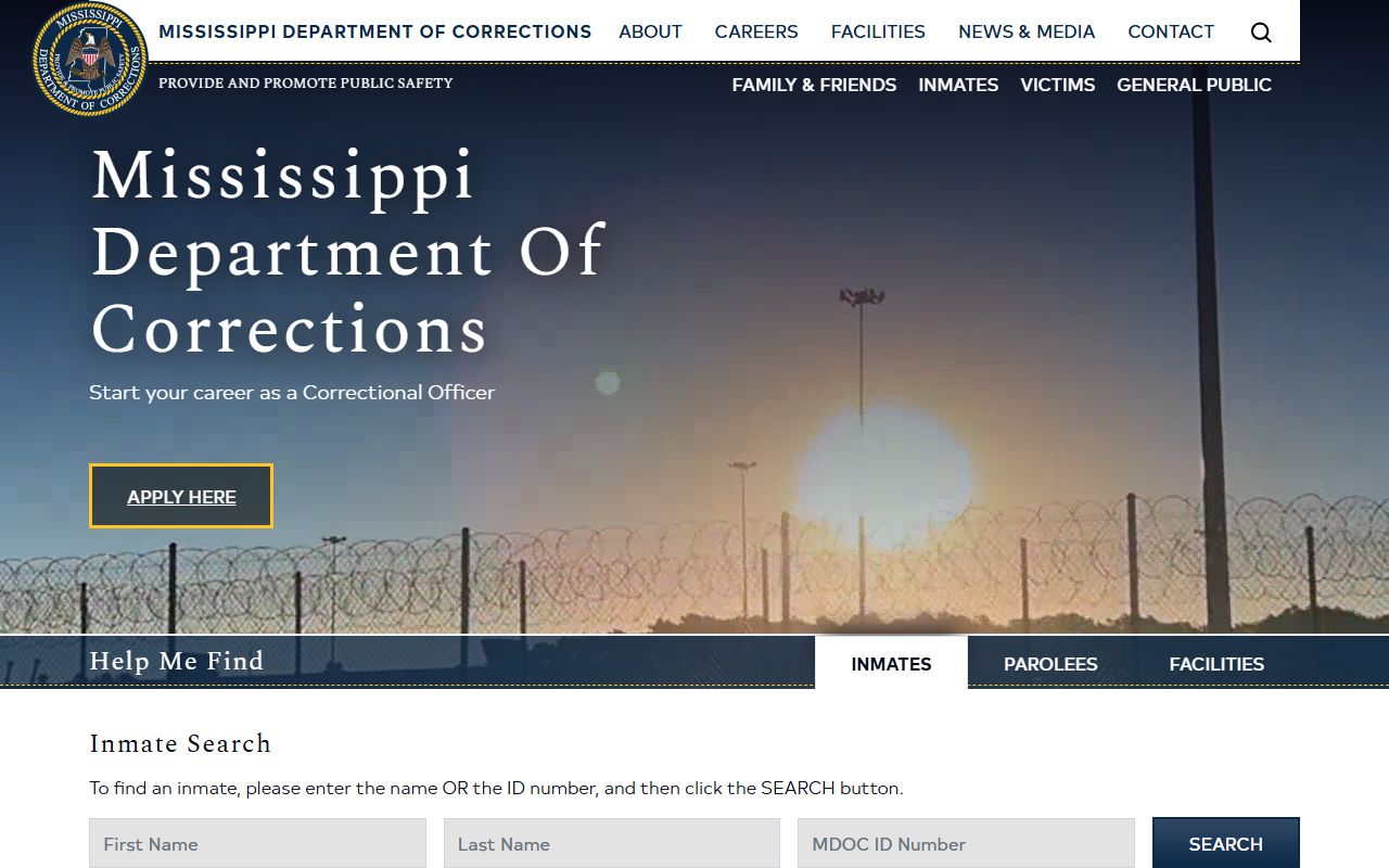 Sunflower County inmate records search at the Mississippi Department of Corrections