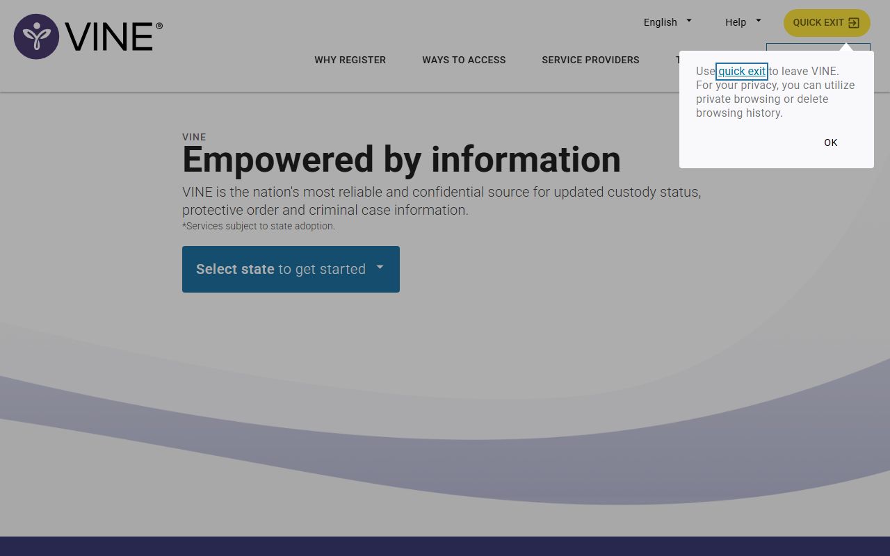Sunflower County inmate victim notification through the VINELink service