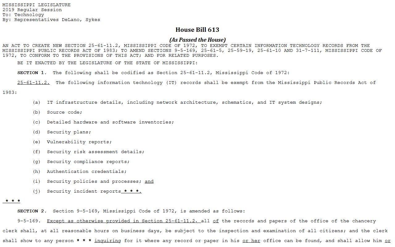 Sunflower County probate records Mississippi public-records response statute text